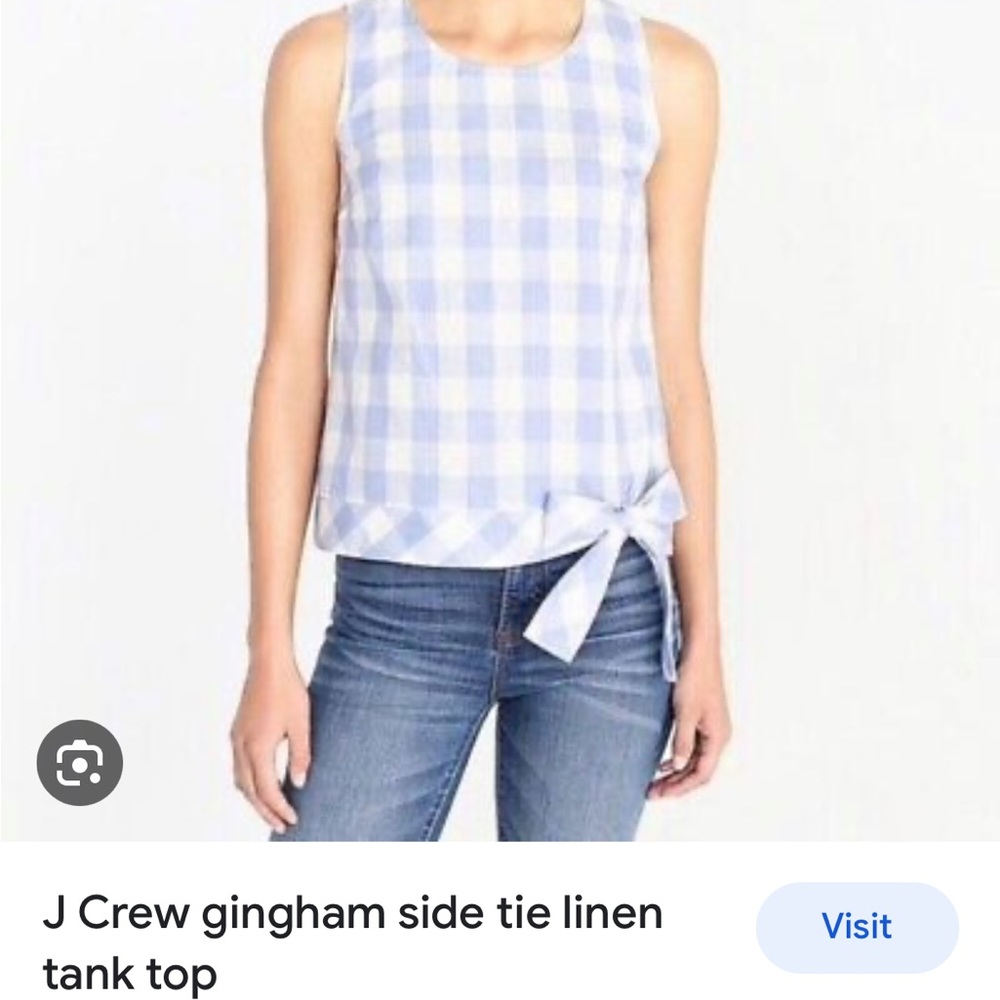 J. Crew Gingham Side Tie Linen Top